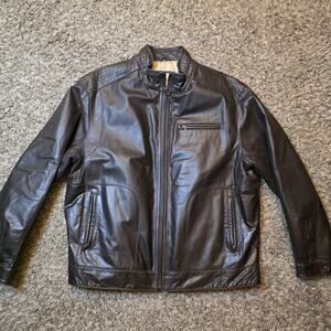 JoS A BANK Signature Collection Brown Leather Flight Jacket XL with Map Lining